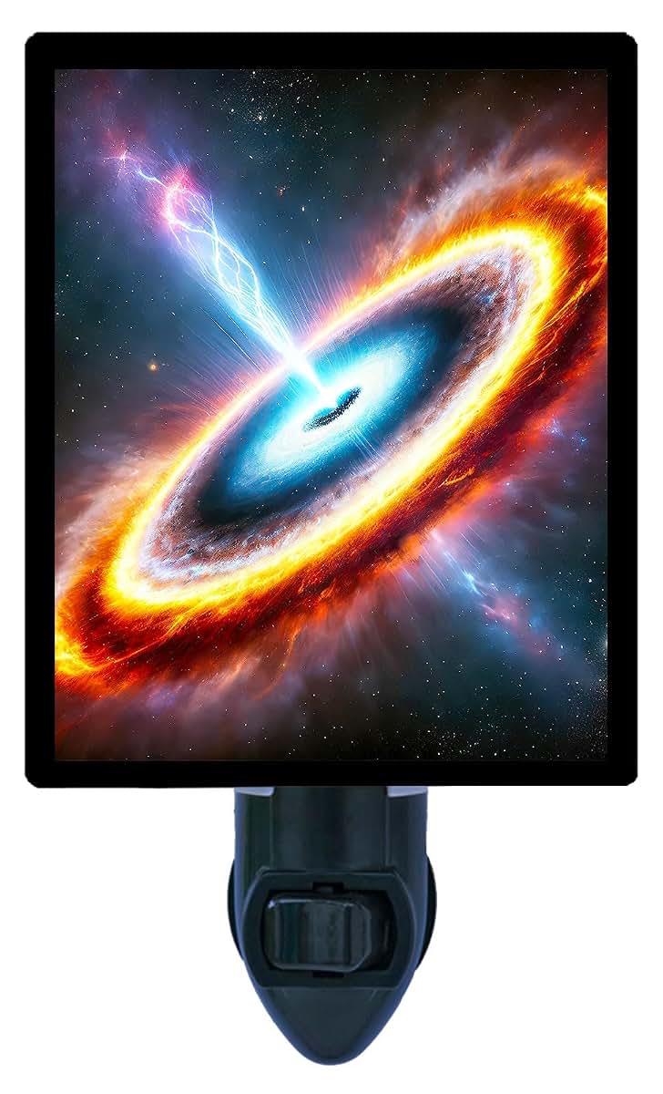 Night Light Designs Quasar Night Light – Space Design, Fully Enclosed, Rotating Plug, Glass Front, 4 Watt Bulb