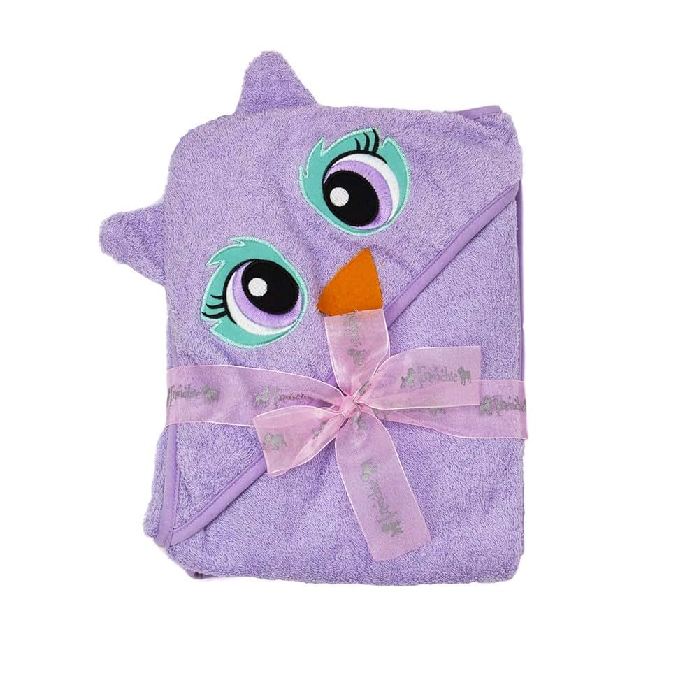 Frenchie Mini Couture Purple Owl Hooded Towel, Extra Large Cotton
