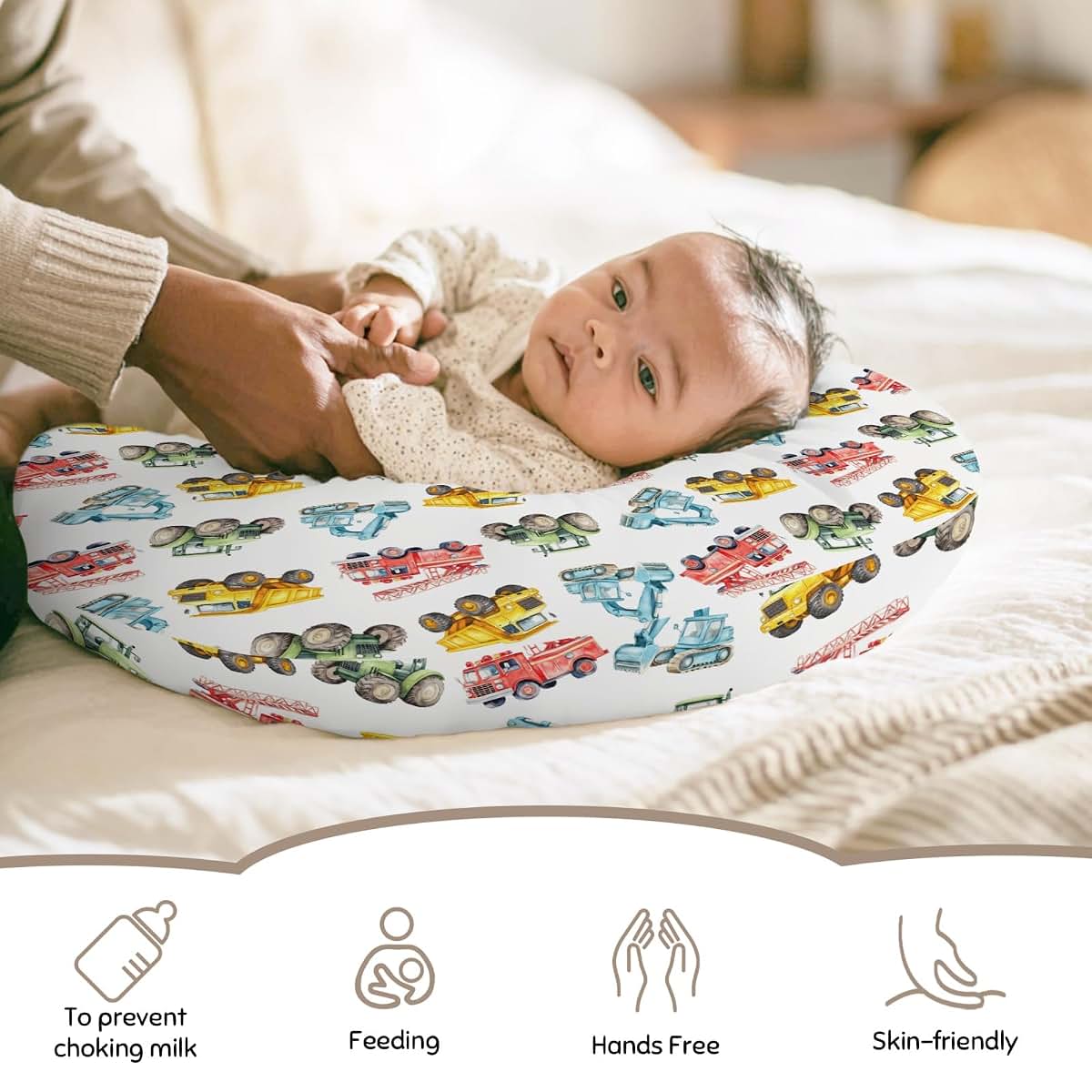 Wicbfdfv Watercolor Construction Trucks Nursing Pillow Cover (photo 2)