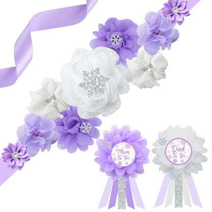 BabyOneStop Winter Snowflake Maternity Sash and Corsage Pin Set