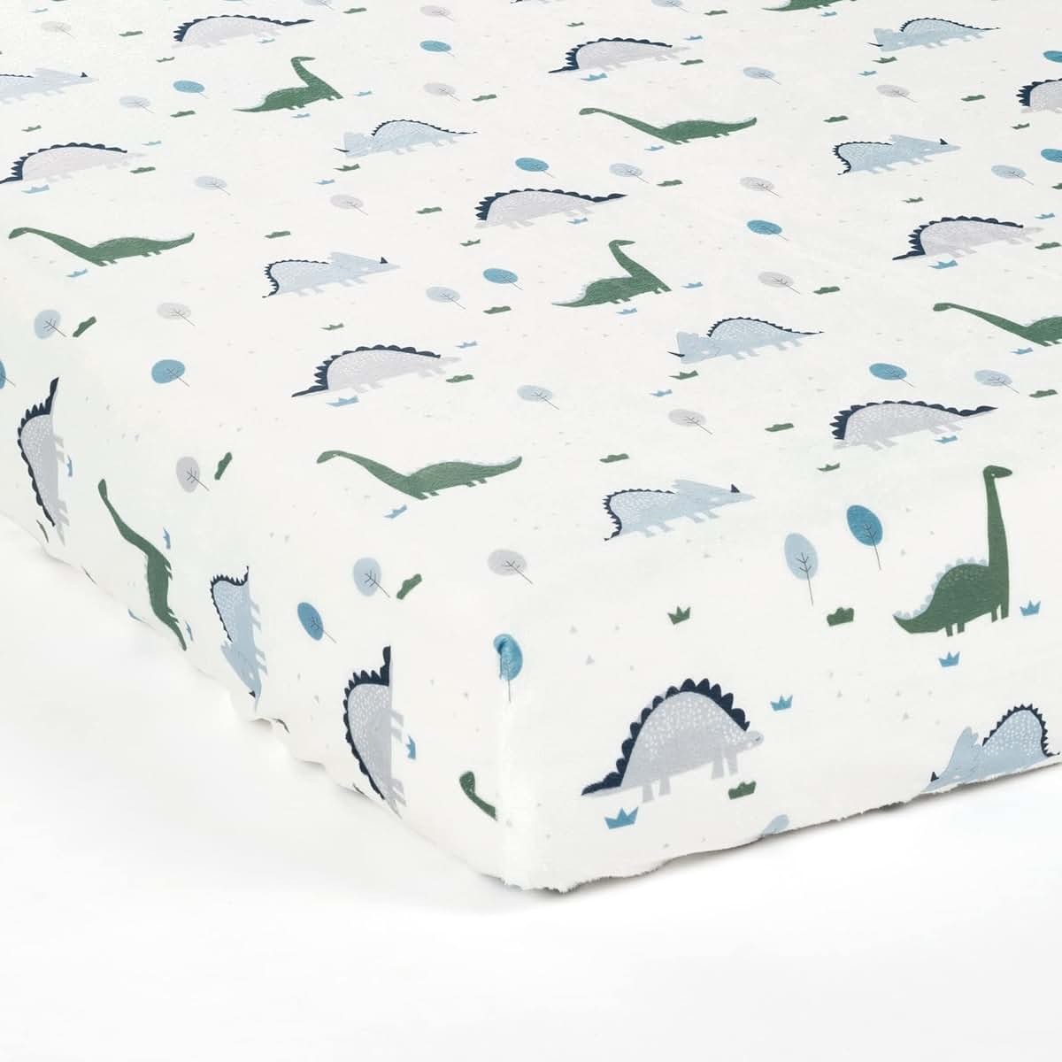 Lush Decor Baby Dinosaurs Roar Soft & Plush Fitted Crib Sheet, Dusty Teal & Gray