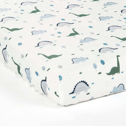 Lush Decor Baby Dinosaurs Roar Soft & Plush Fitted Crib Sheet, Dusty Teal & Gray