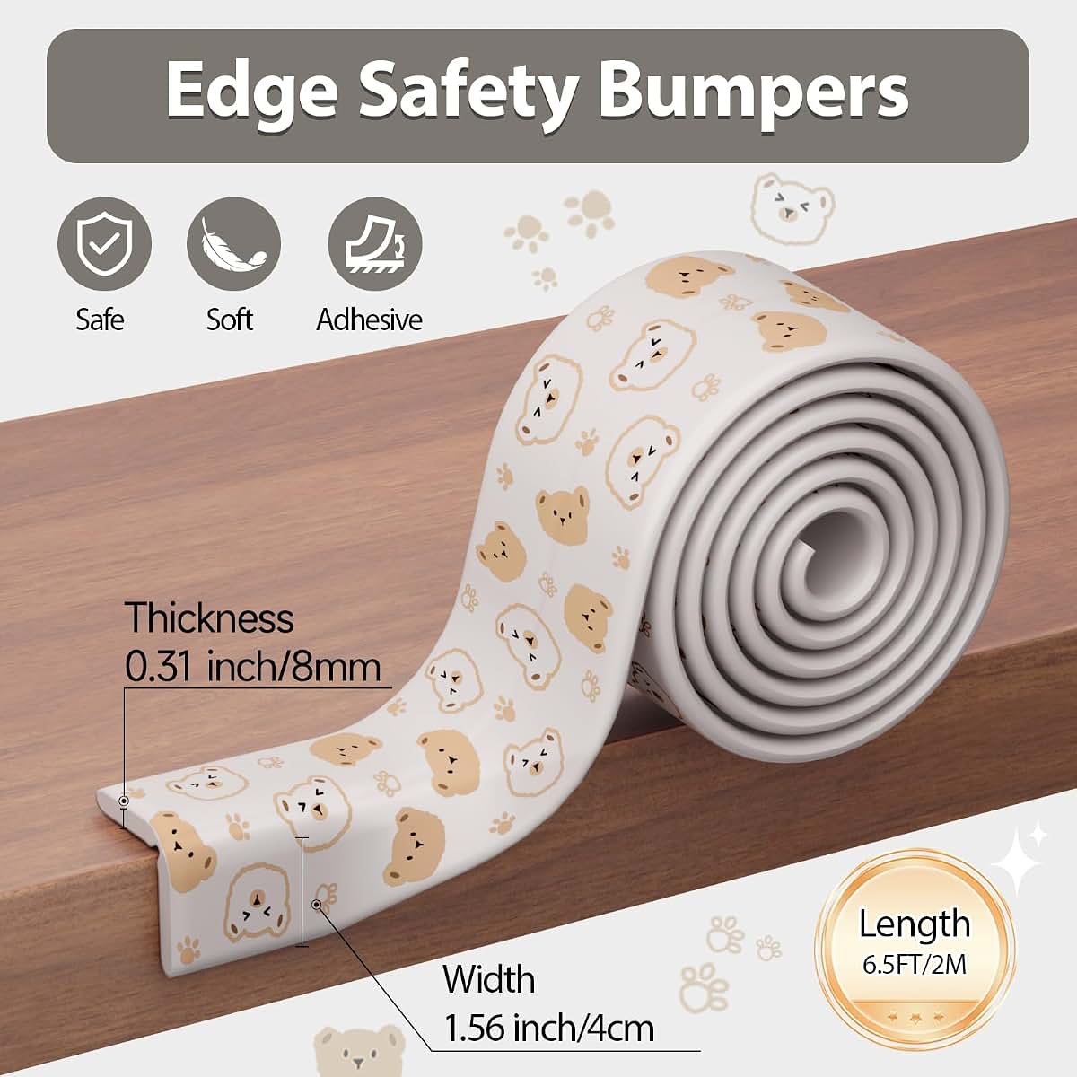 Lonlown Edge Protector for Baby Proofing, 6.5ft Soft Rubber Foam Furniture Bumper, Gray