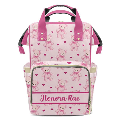 Joyestore Personalized Pink Cute Bear Custom Mom Bag with Name,Dad and Mom Diaper Backpack for Baby Boys Girls,Birthday