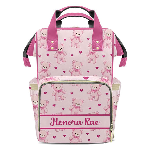 Joyestore Personalized Pink Cute Bear Custom Mom Bag with Name,Dad and Mom Diaper Backpack for Baby Boys Girls,Birthday