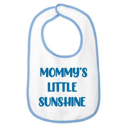 Smiling Jindo Personalized Baby Bib – White Bib (Light Blue Trim) – Custom Text (1 to 3 Lines) – Soft Cotton Terry