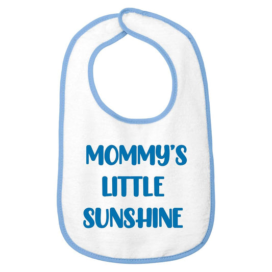 Smiling Jindo Personalized Baby Bib – White Bib (Light Blue Trim) – Custom Text (1 to 3 Lines) – Soft Cotton Terry