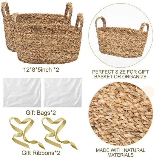 Colingmill 2 Pack Natural Wicker Gift Baskets With Bags And Ribbons