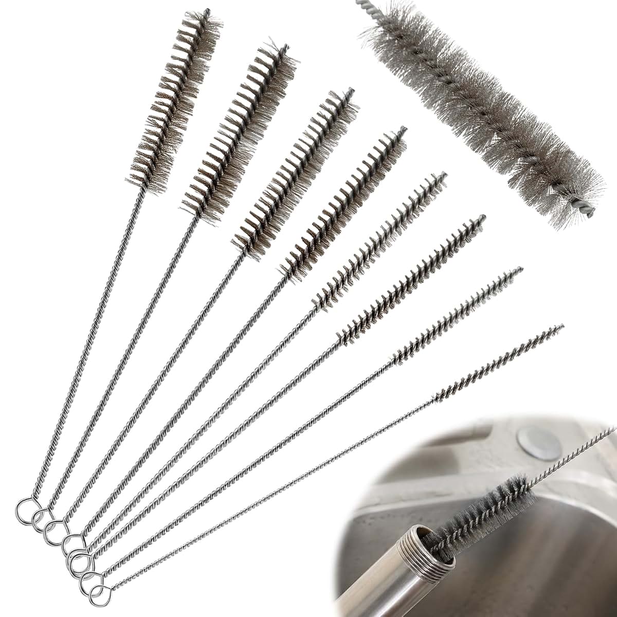 AOXTRMEV 8 Pcs Tube Cleaning Brush Set, Stainless Steel & Brass Wire Brushes