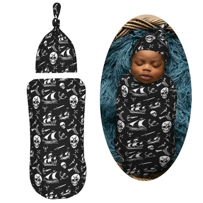 Muishi Vintage White Skull And Ship Newborn Swaddle Blanket Hat Set