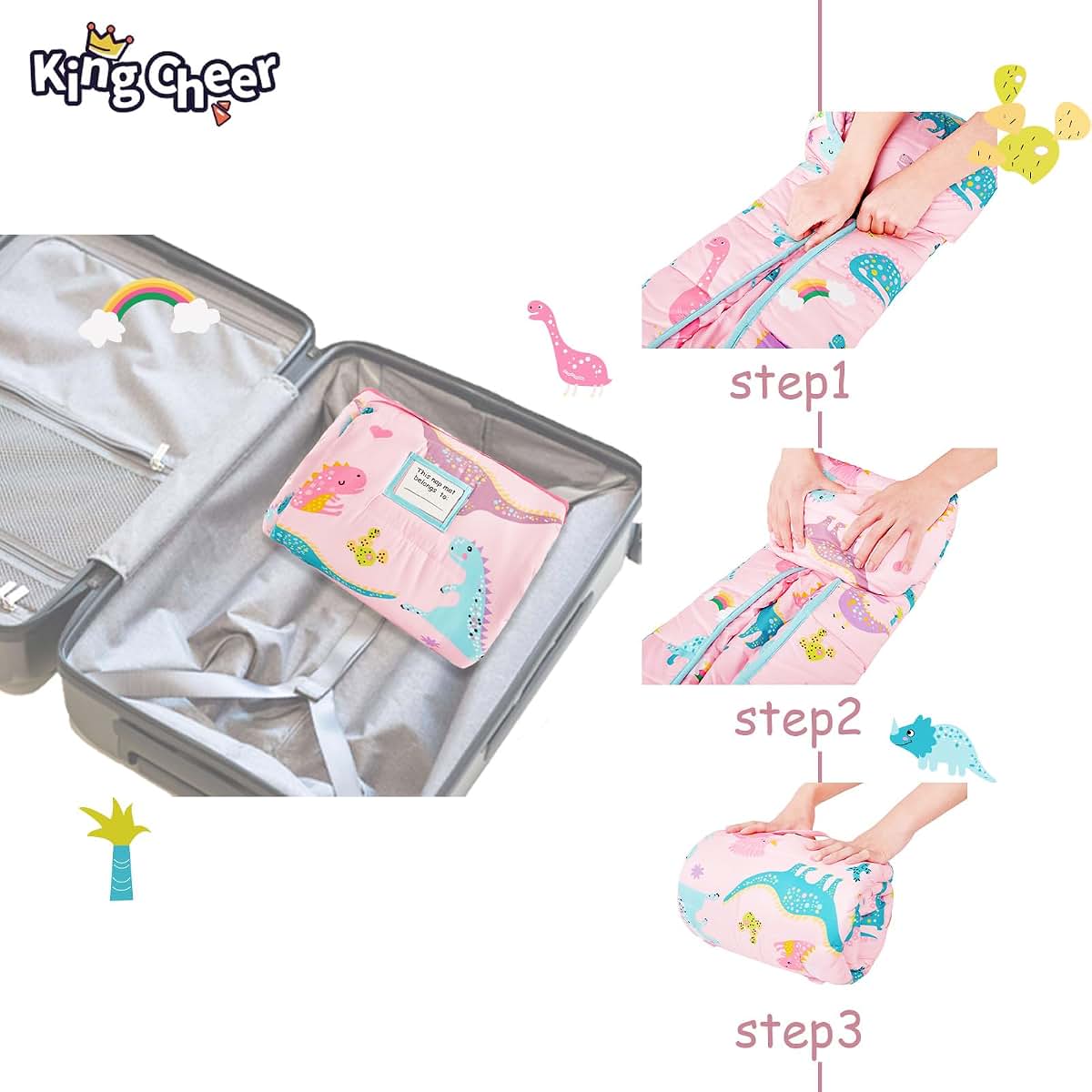 Three-in-One Toddler Nap Mat Set with Removable Pillow and Blanket