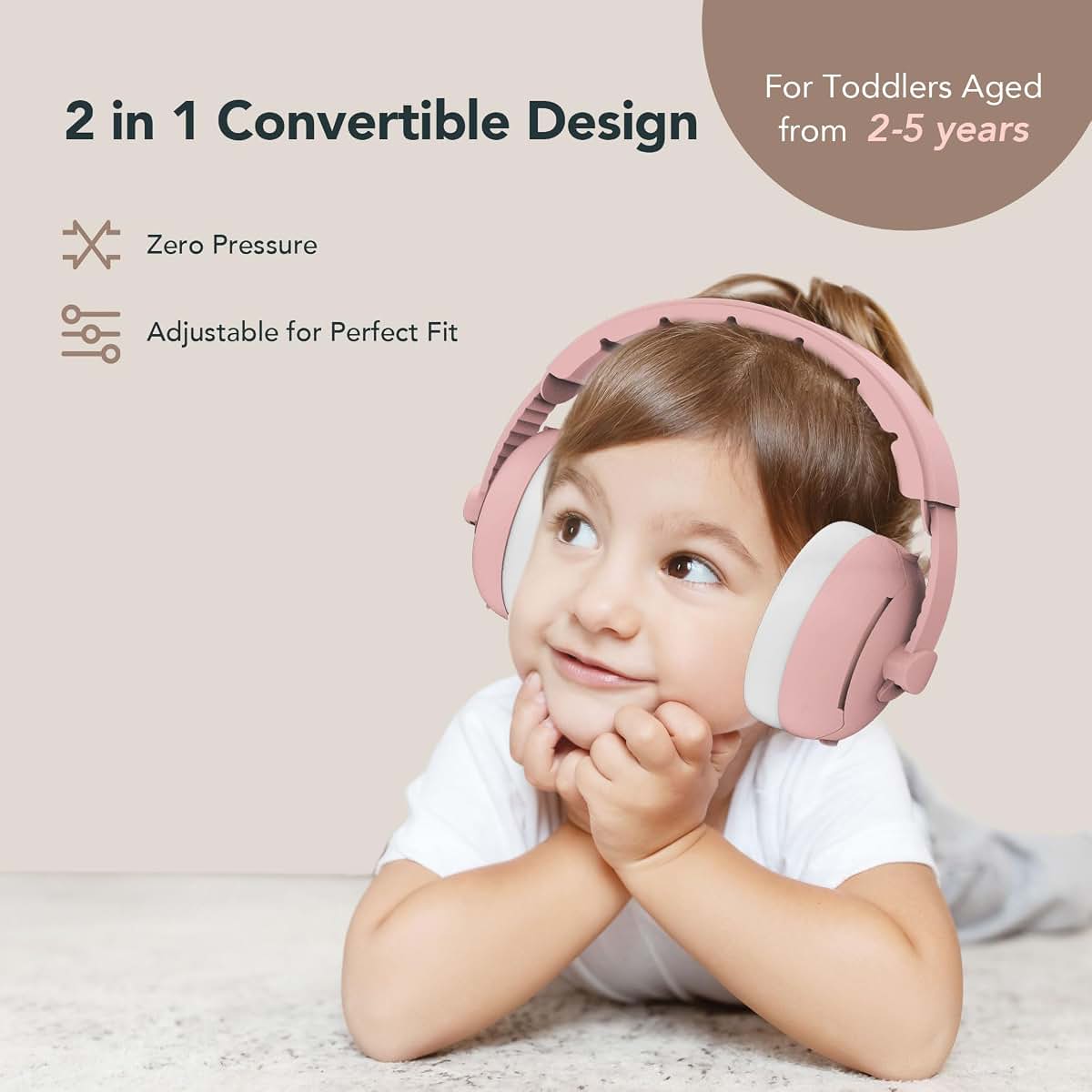Moonybaby 2-in-1 Baby Ear Protection Headphones, Adjustable Noise Cancelling, Pink