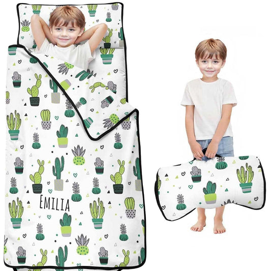 Gifts Everywhere Custom Cartoon Cute Cactus Toddler Bed Mattress with Name,Toddler Sleeping Bag,Personalized Name Nap