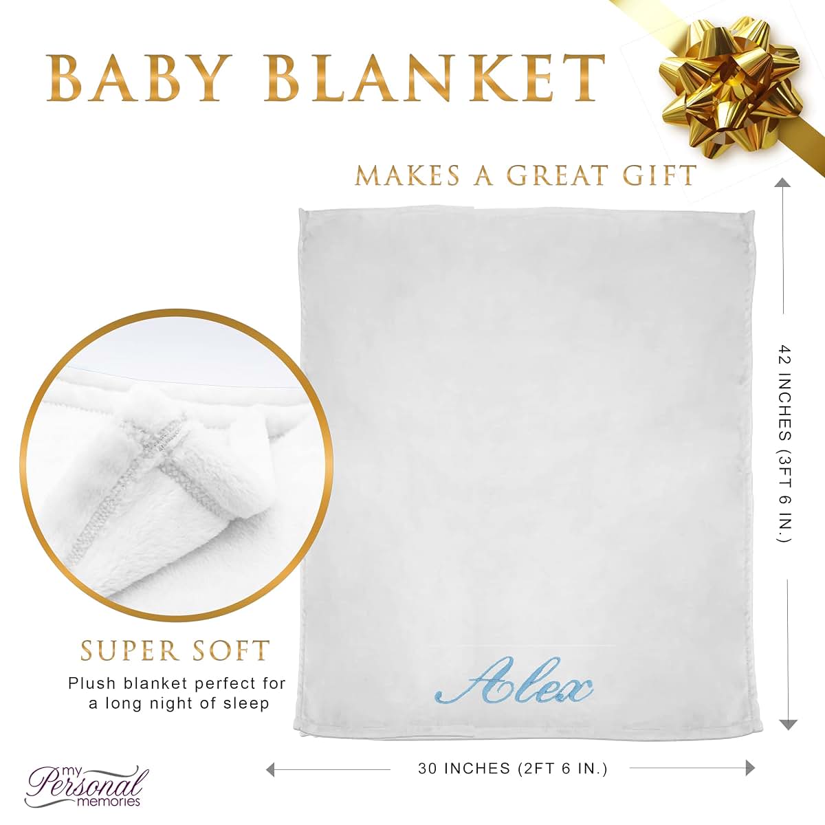 My Personal Memories Customized Baby Blanket for Boy or Girl - Soft and Plush Newborn Gift - Embroidered with Name (photo 3)