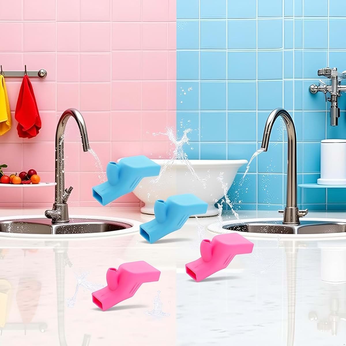 BabyOneStop 4-Piece Faucet Water Tap Extender Spout for Kids Bathrooms and Kitchens