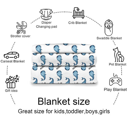 Kryvoxc Personalized Baby Blankets with Name, Whale Double Layer Receiving Swaddle Blanket with Dotted Backing, Soft (photo 4)