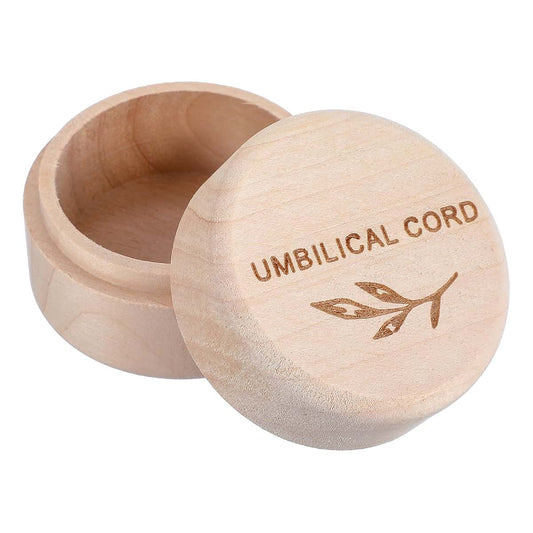 Gsbnjuy Umbilical Cord Memorial Box Fetal Hair Memorial Storage Container Engraved Wooden Round Newborn Wood Case Baby