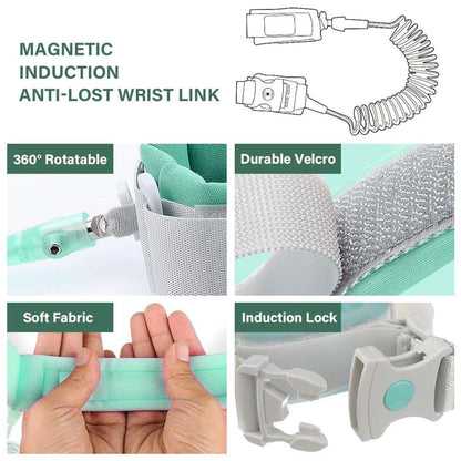 BabyOneStop Kids Anti Lost Wrist Link with Key Lock, 2 m/6.6 ft Adjustable Toddler Safety Harness, Green
