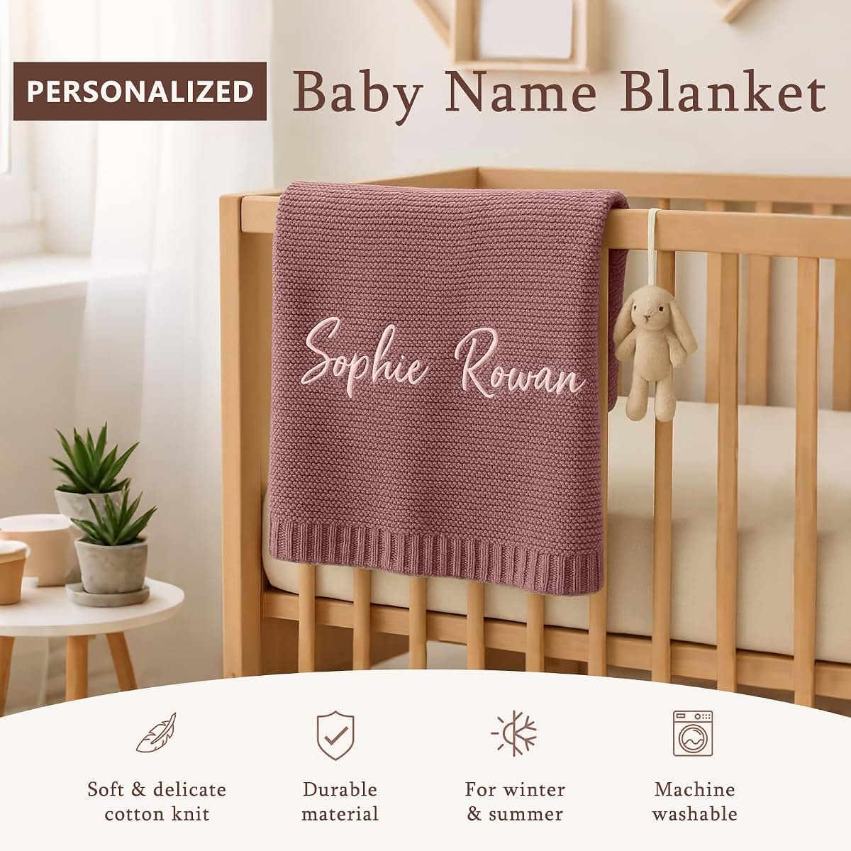 Delitic Personalized Baby Blanket for Girls Boys Custom Baby Blanket with Name Embroidery Baby Gifts for Baby Shower (photo 4)