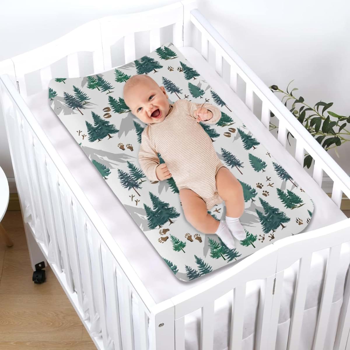 BabyOneStop Forest Animals Changing Pad Cover, 16x32 Inch Stretchy Soft Polyester Sheet