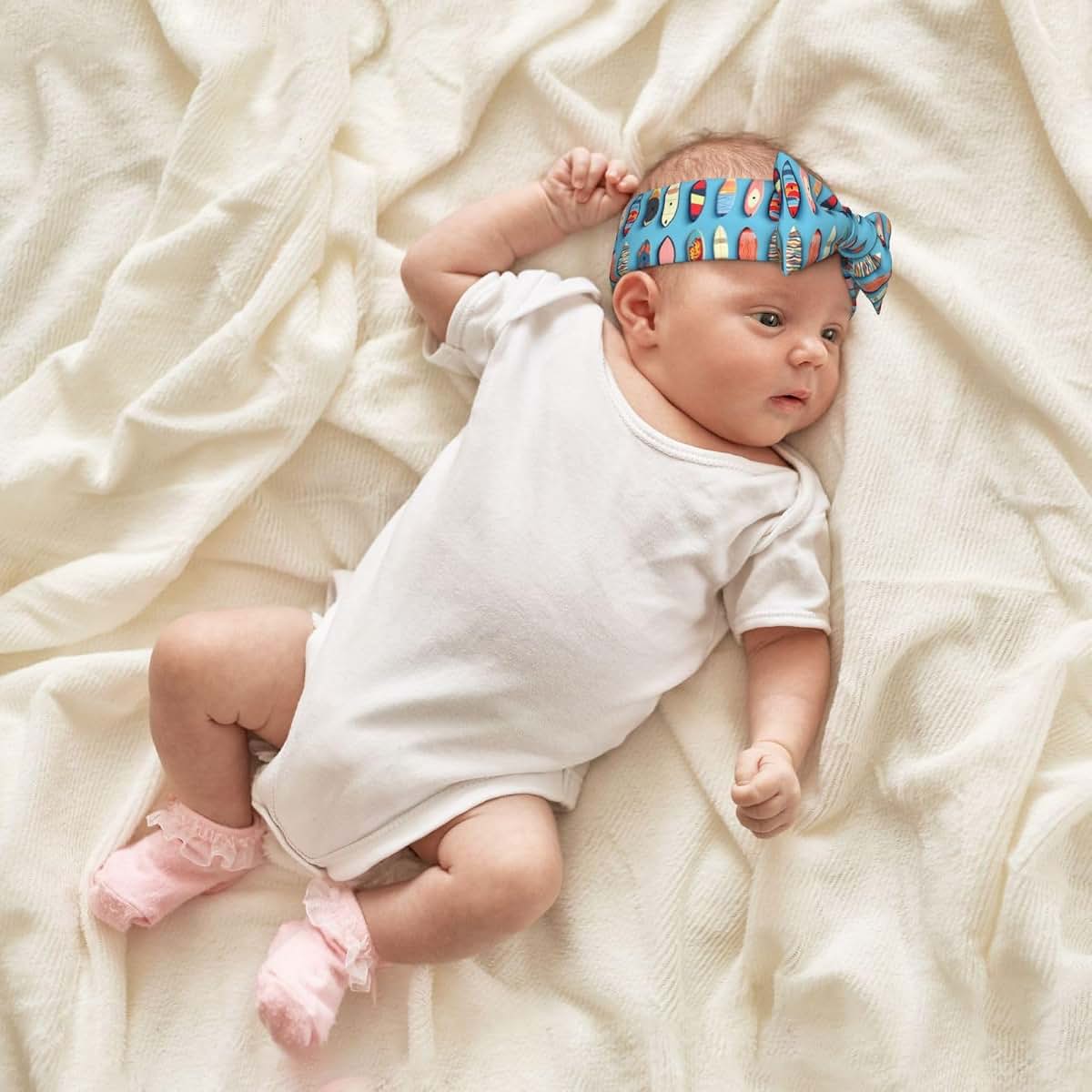 BabyOneStop Colorful Surfboard Print Baby Headband with Bow