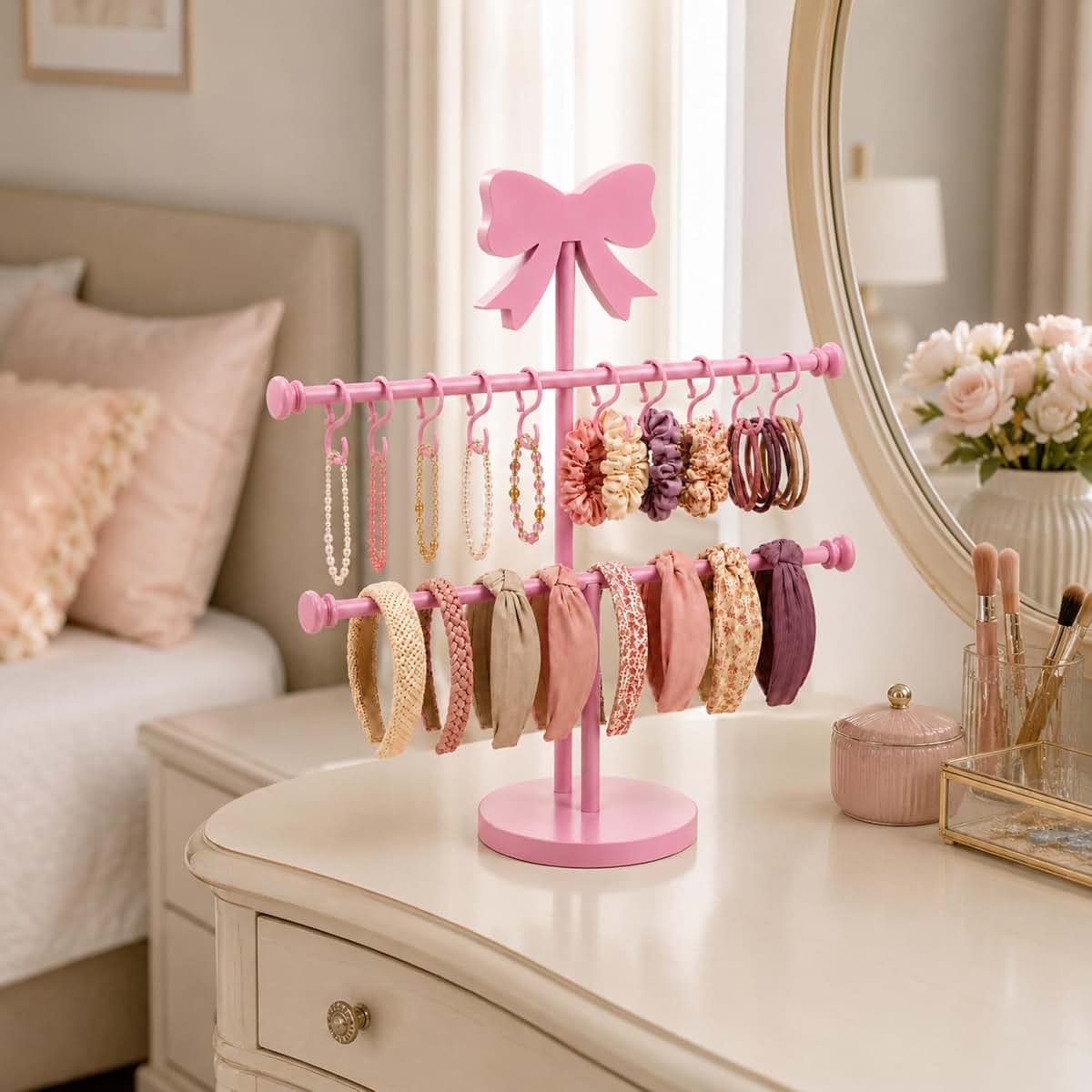 Sliner Pink Bow Headband Holder 2-Tier Organizer