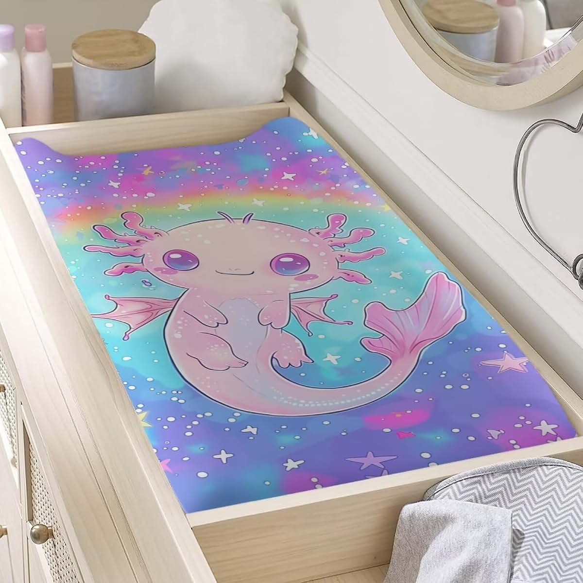 Tongluoye Cute Axolotl Changing Pad Cover Galaxy Diaper Change Table Sheets for Baby Boys and Girls Fit 32" x 16" (photo 3)