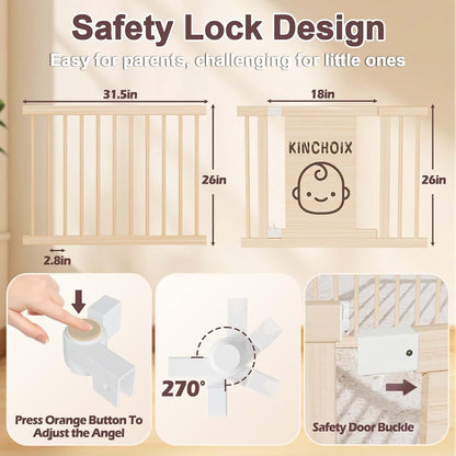 Playpen & Baby Gate | Solid Wood Play Area for Toddlers