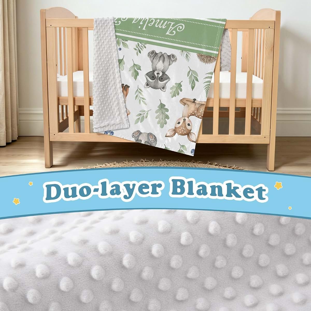 WEIKASSO Personalized Swaddle Blanket Forest Wildlife Friends Double Layer Blanket (photo 4)
