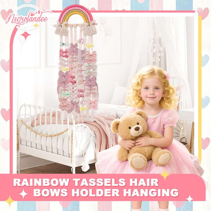 Nicrolandee Rainbow Tassels Hair Bows Holder Hanging Organizer