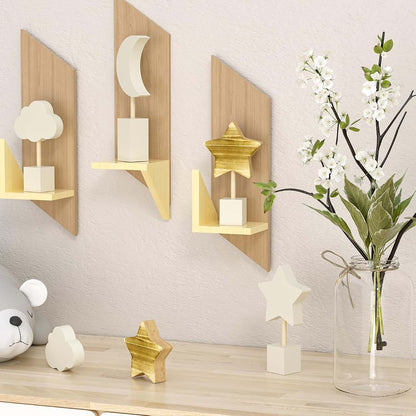 Wooden Moon and Stars Nursery Decor Set for Boho Baby Room Wall Art