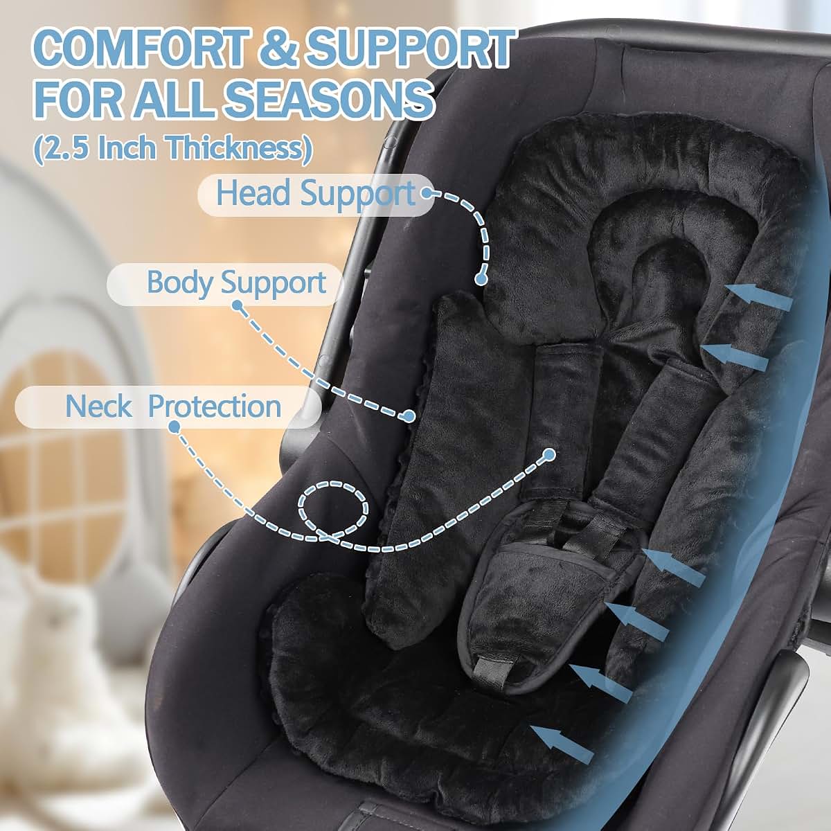 Jundetye Infant Car Seat Insert Black, Newborn Head Support and Strap Pads (photo 4)