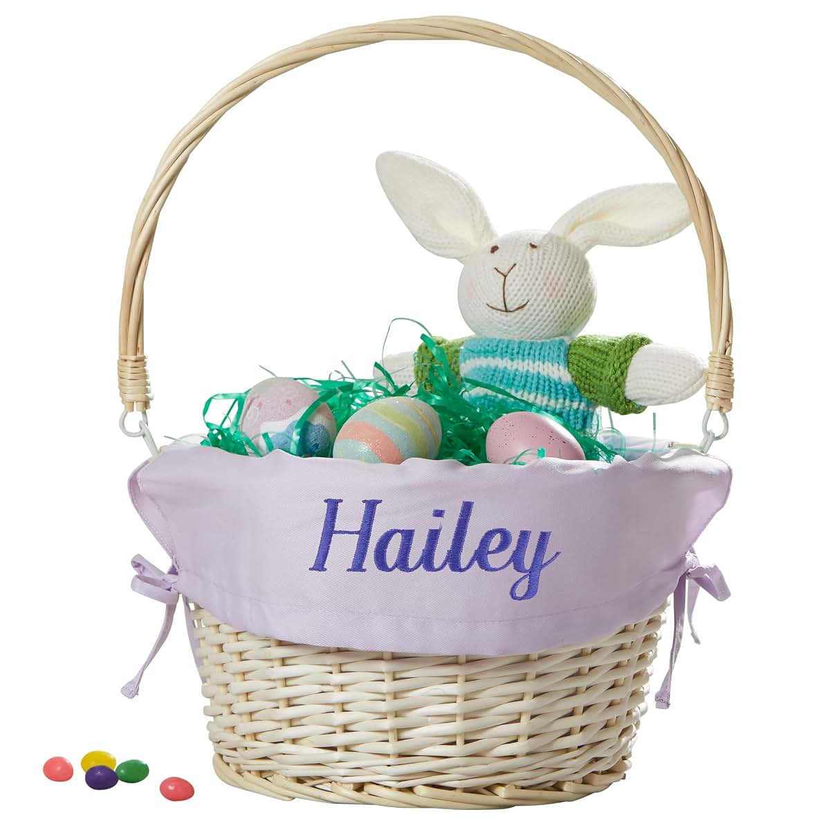 Personalization Universe Personalized Classic Easter Basket – Embroidered Soft Lavender Basket Liner – Custom Kids