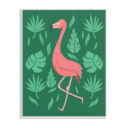 Stupell Industries Pink Flamingo Botanical Leaf Wall Plaque 13 X 19 Inch