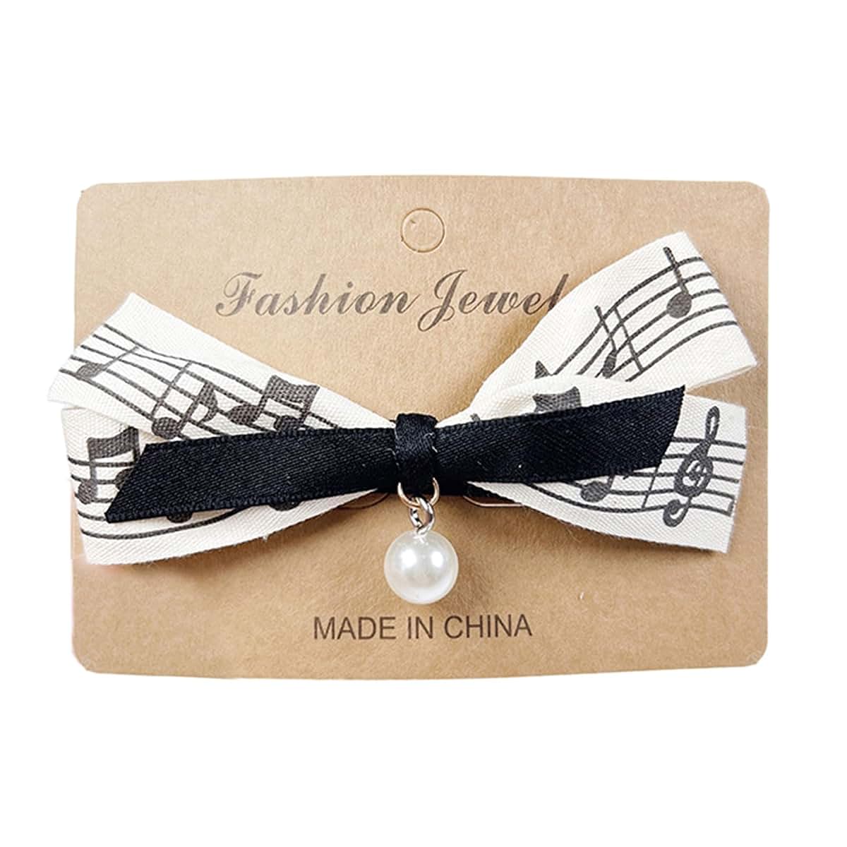XAGMODSHN Musical Note Hair Clips With Bows And Pearls
