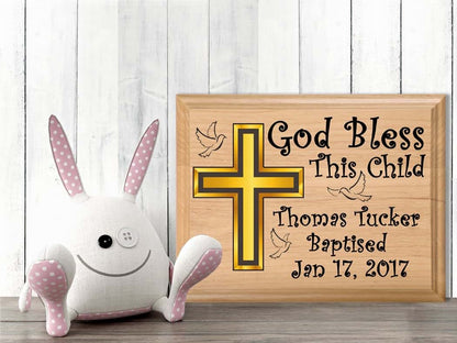 Broad Bay Baptism Gift Plaque – Custom Name and Date Christening Gift for Baby Boys or Girls – Solid Maple Wood