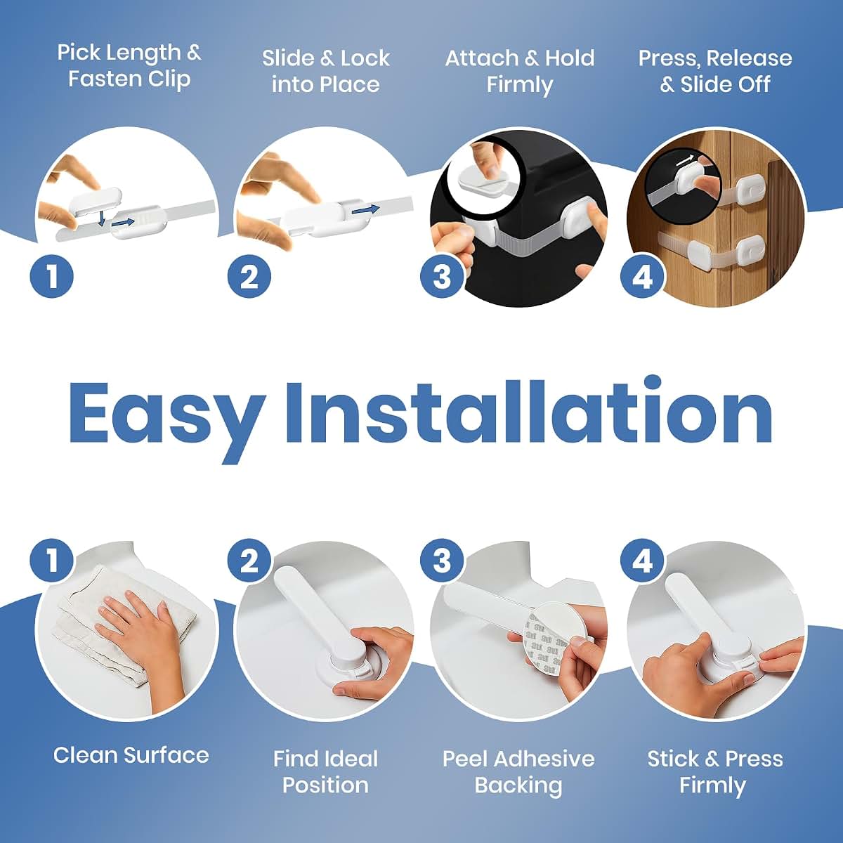 Toilet Seat Locks Kit for Baby Proofing Cabinets (8.5" L x 3" W)