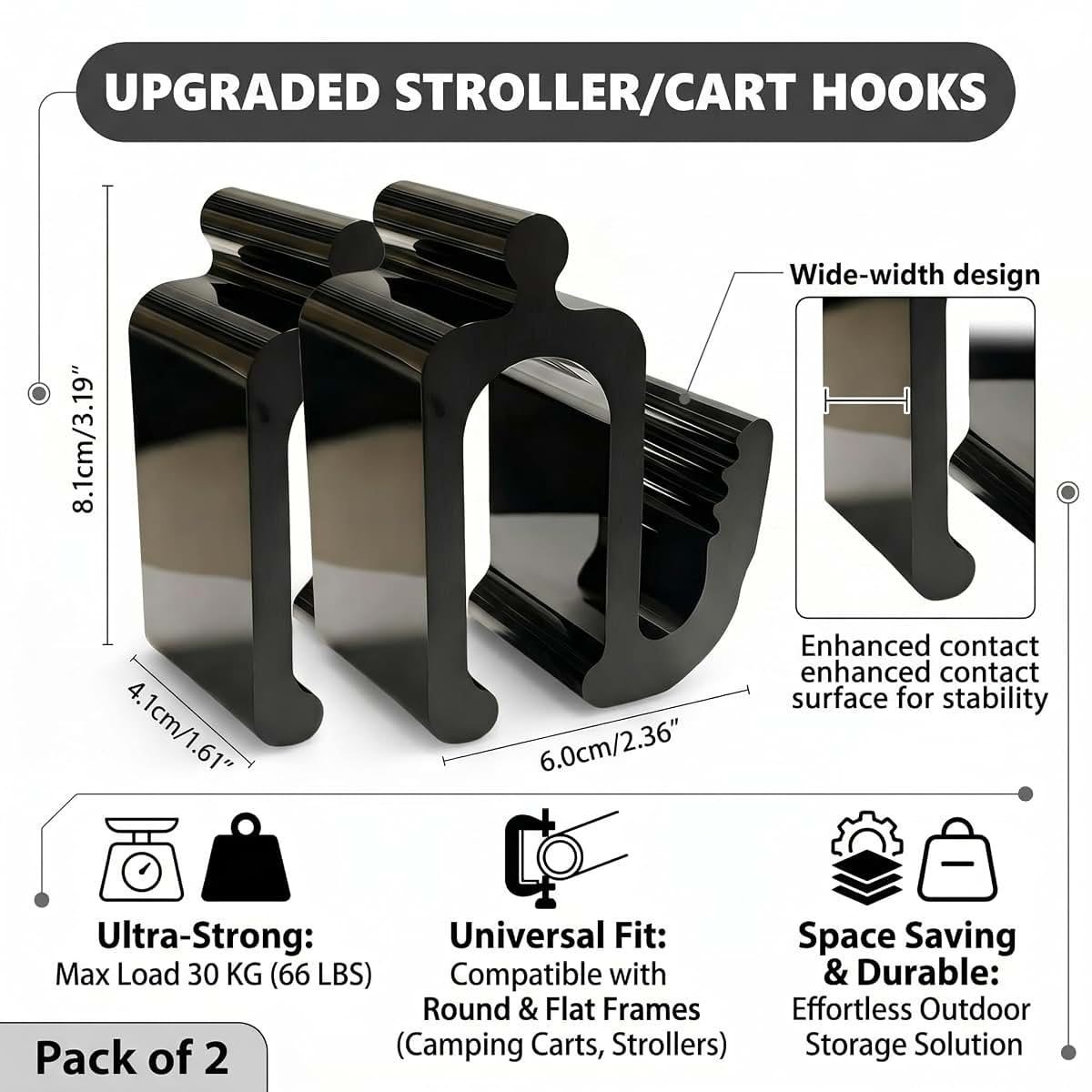 Xonyoom 2 Pack Wagon Side Hooks For Stroller Organization (photo 3)