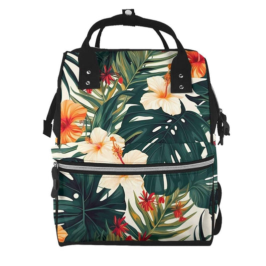 JTRKN Diaper Bag Backpack Tropical Summer Hawaiian Flower Palm Leaves Printing Large Capacity Diaper Backpack Large