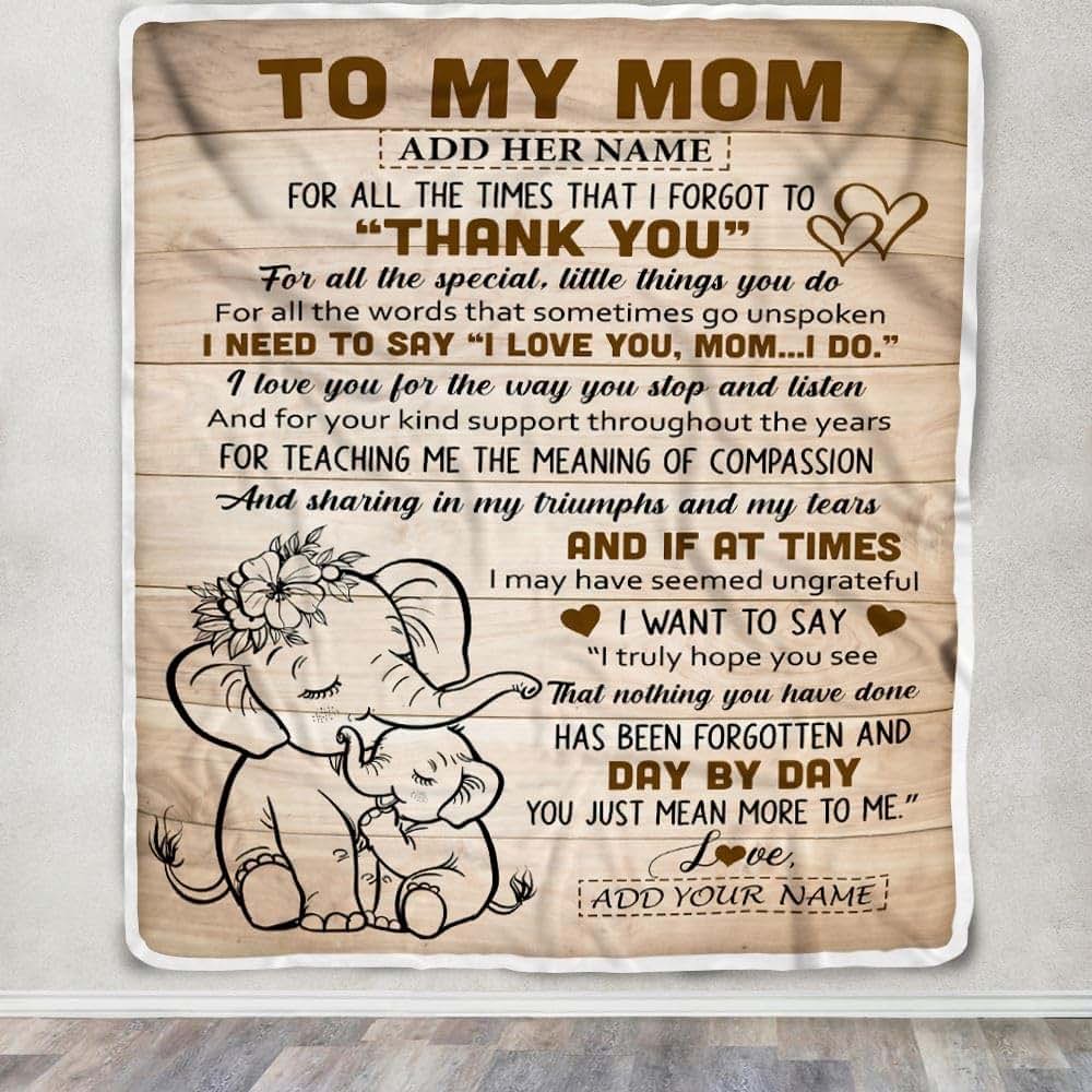 TeesReal Personalized to My Mom Gift Blanket from Daughter Son Children Elephant Thank You Best Mom Birthday Gifts (photo 3)