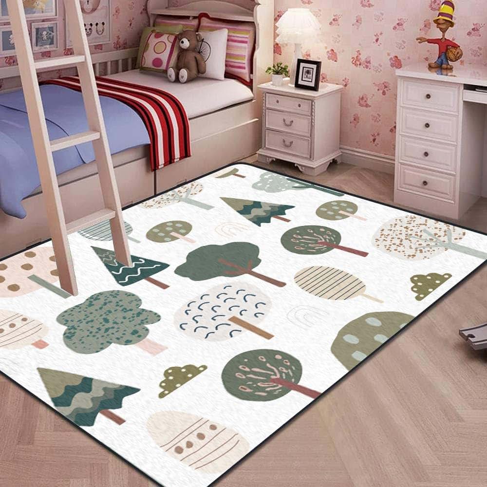 Opnerlknc Soft Kids Play Area Rug Forest Texture Shaggy Carpet