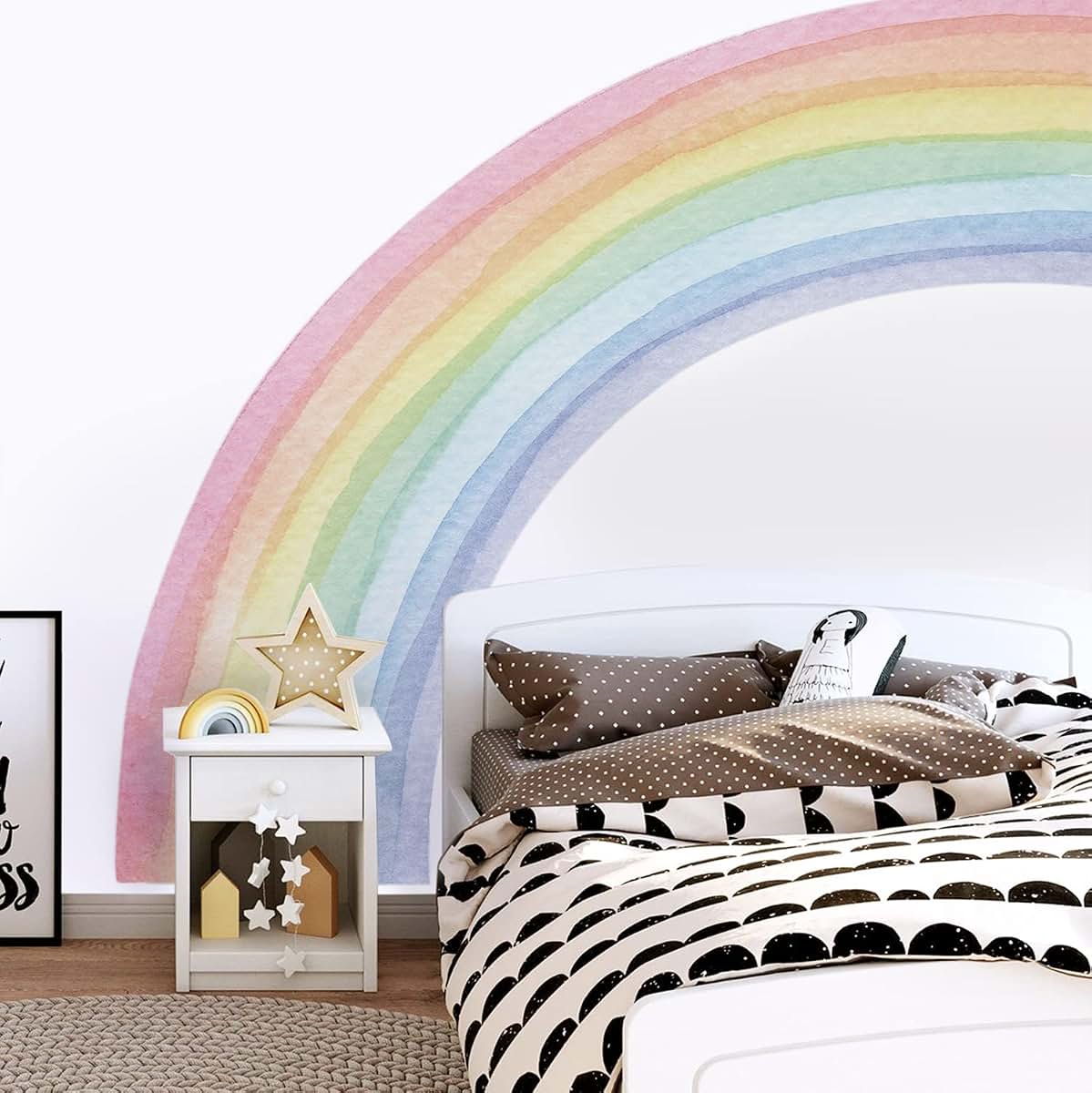 Funlife Vinyl Rainbow Wall Mural Stickers, 78.74 x 70.87 Inch Pastel Half Watercolor Peel and Stick for Girls Bedroom