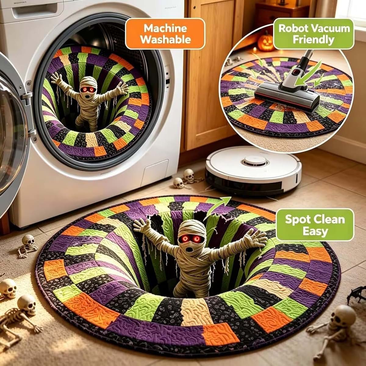Cheuinr 3D Halloween Vortex Area Rugs Optical Illusion Mummy Doormat (photo 3)