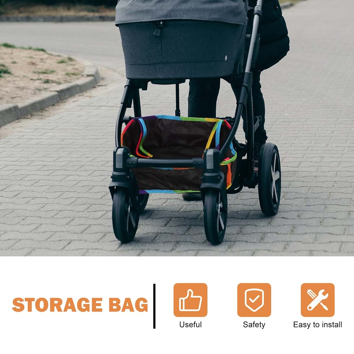 UPKOCH Stroller Bottom Basket Organizer Bag for Baby Essentials, Oxford Cloth Storage