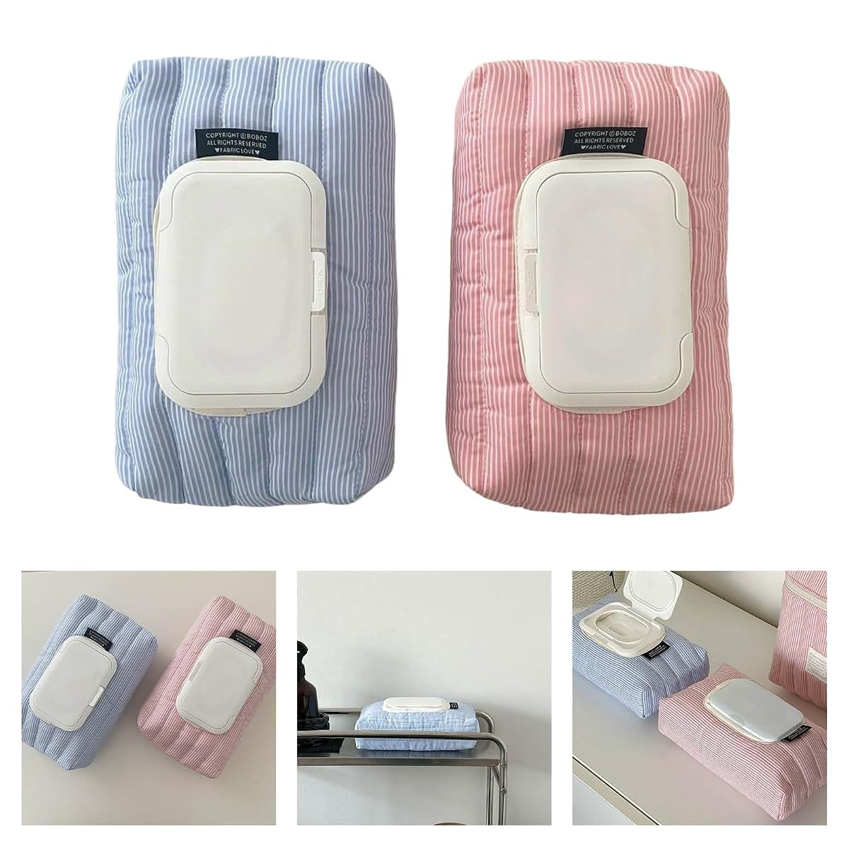 RSHuiOUXX Quilted Stripe Polyester Wipes Sleeve With Snapped Lid (photo 2)
