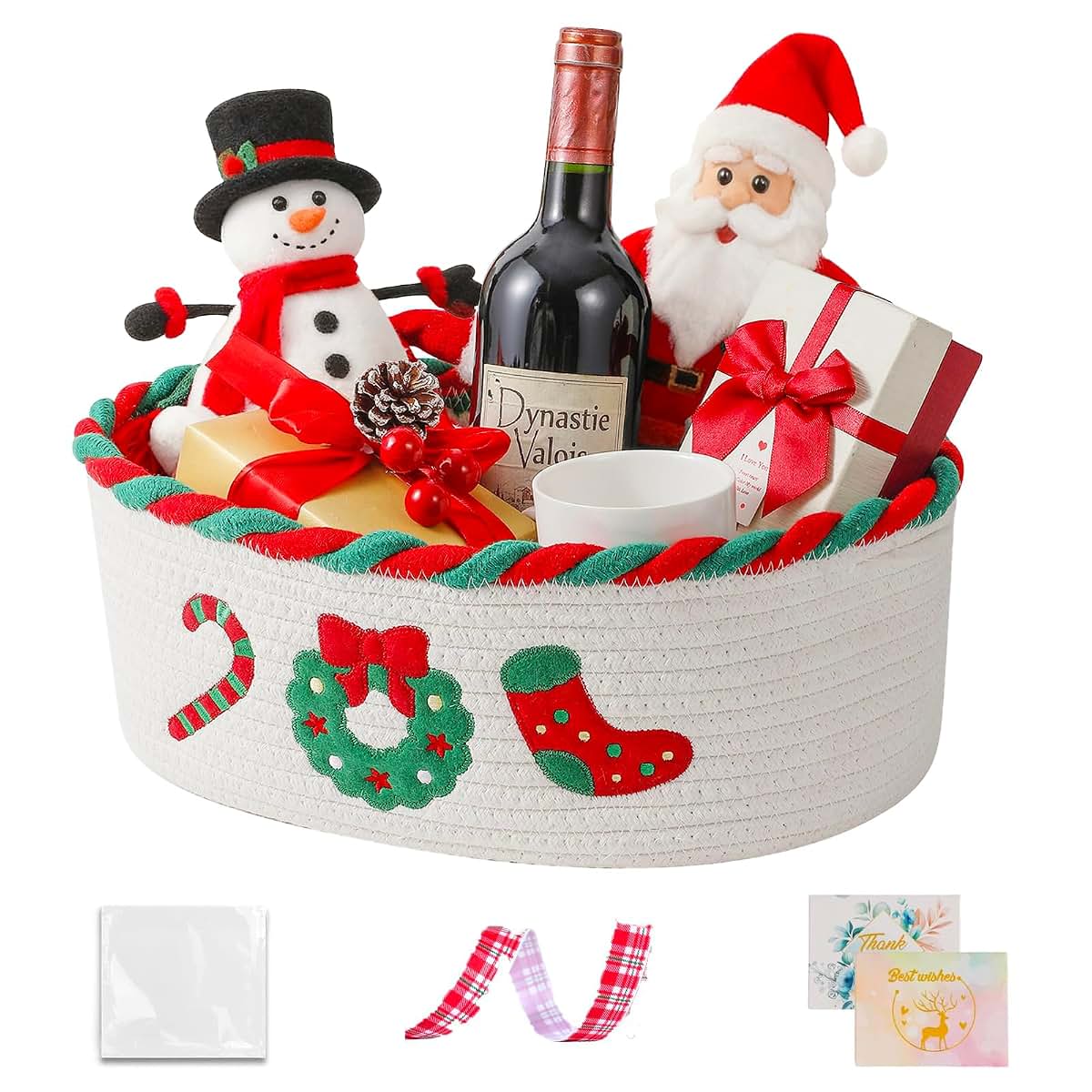 BabyOneStop Cotton Rope Gift Basket with Wrapping Set, Hidden Handles, 14x10x5