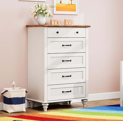 WAMPAT Kids Dresser with 5 Drawers, Engineered Wood, Off White