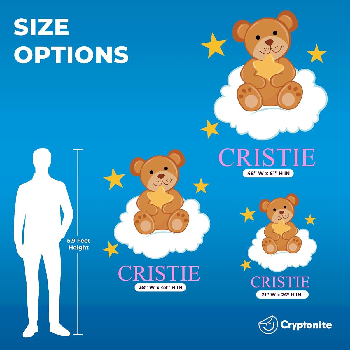 BabyOneStop Custom Name Teddy Bear Cloud and Stars Wall Decal