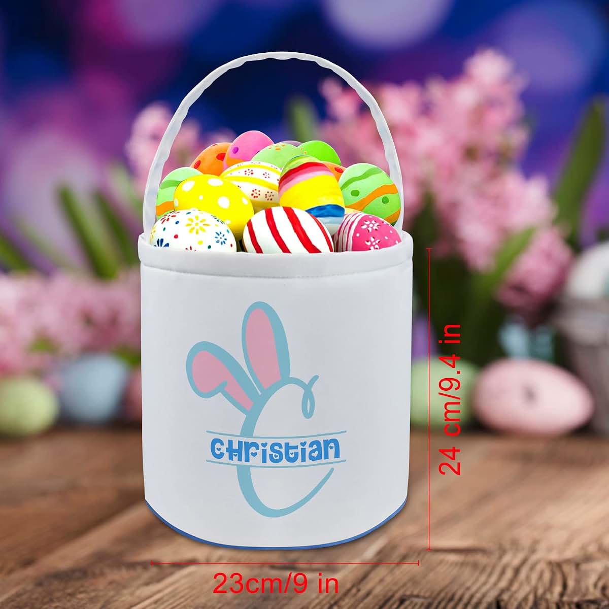 Farmelov Personalized Easter Baskets for Girls Boys Kids with Name Custom Buny Easter Basket Customized Easter Egg Tote (photo 2)