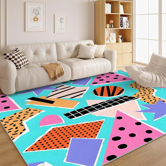 dyausi Abstract Rug - Geometric 3x5 Rugs for Bedroom Living Room Low Pile Indoor Washable Memphis Pattern Door Mat